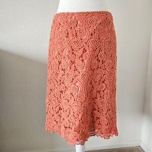 Talbots Floral Crochet Lace Orange Coral Skirt Women's Size 4